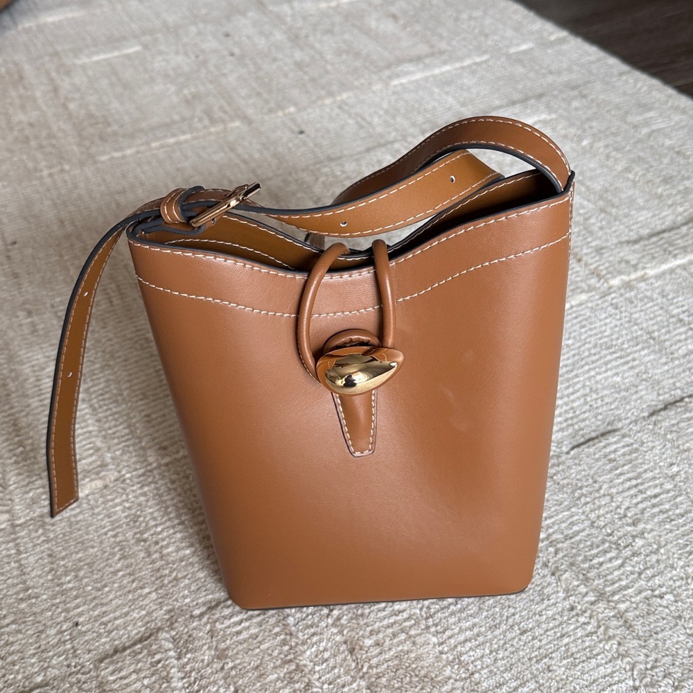 Classic Brown Leather Crossbody Bucket Bag H&M